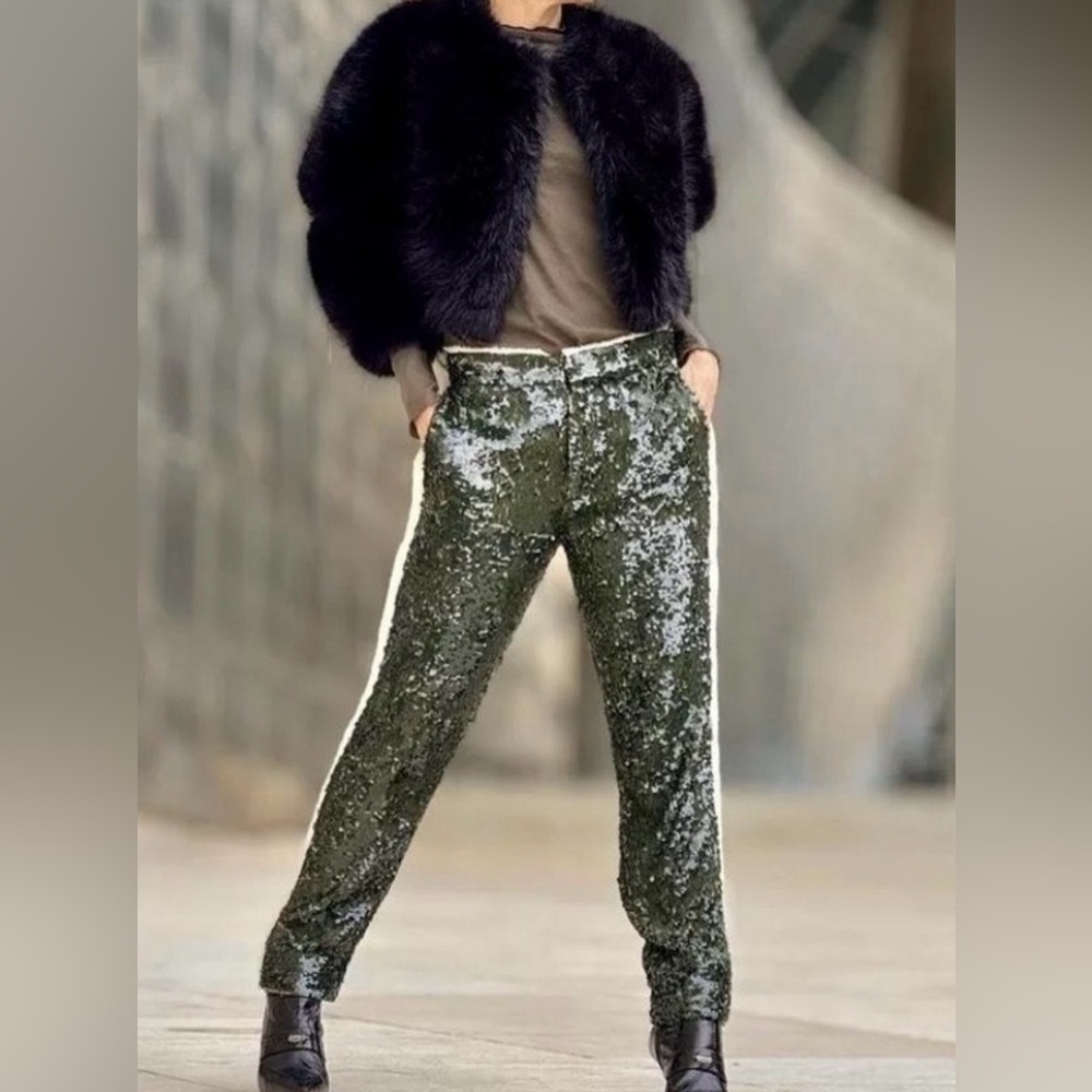 Zara Sparkling Olive Sequin Trousers